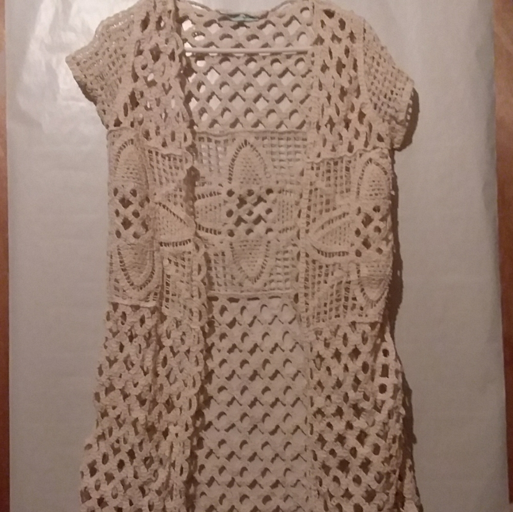 Crochet Lace Long Open Front Cardigan‎ Maurices Ivory size Small